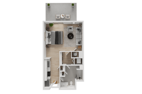 Floor plan for studio, 1 bath, 597 sqft